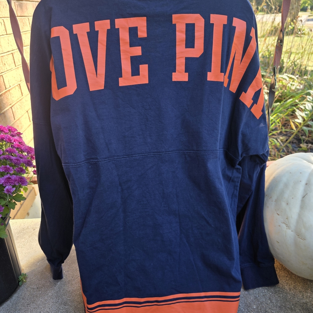 PINK Victoria's Secret Navy and Orange Campus Long Sleeve